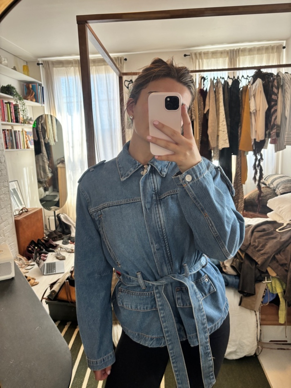 ZaraDenim Blue Women's Belted Jean Jacket - Picture 7 of 7